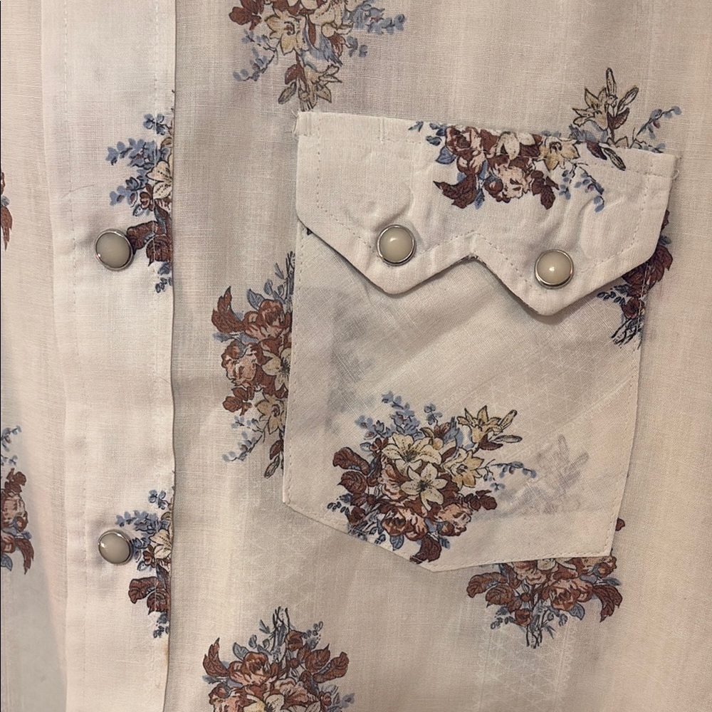 Off White Vintage Rustic Floral Print Western Shirt - Picture 4 of 15